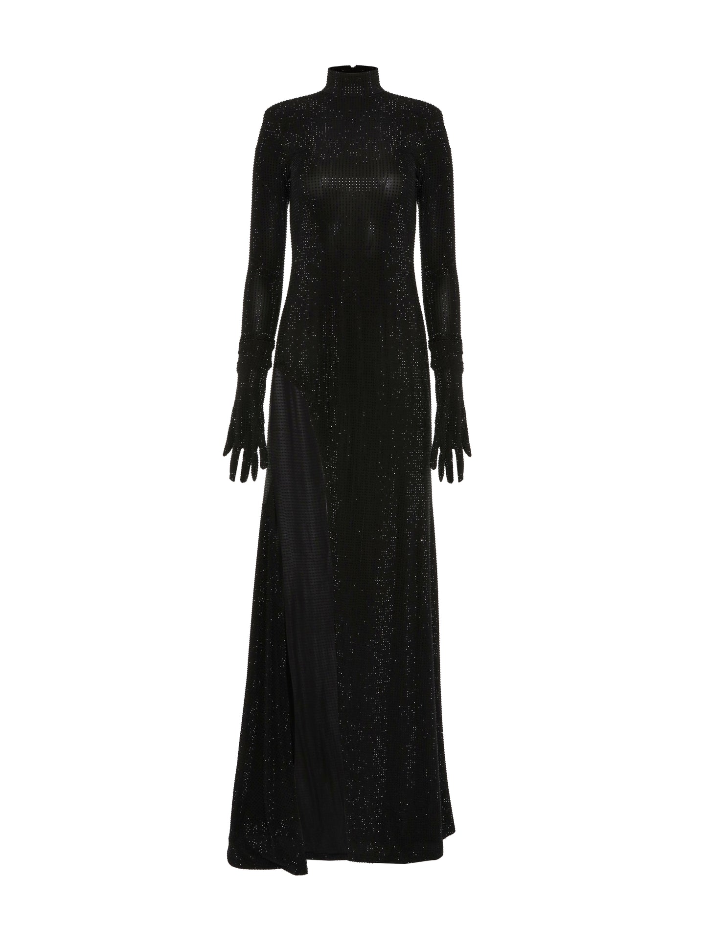 Black Crystal Embellished Slit Dress