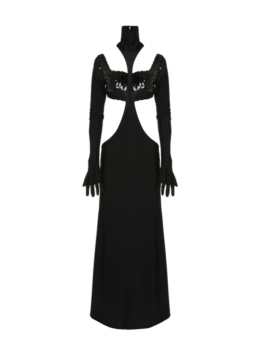 Black Sequin Panel Dress
